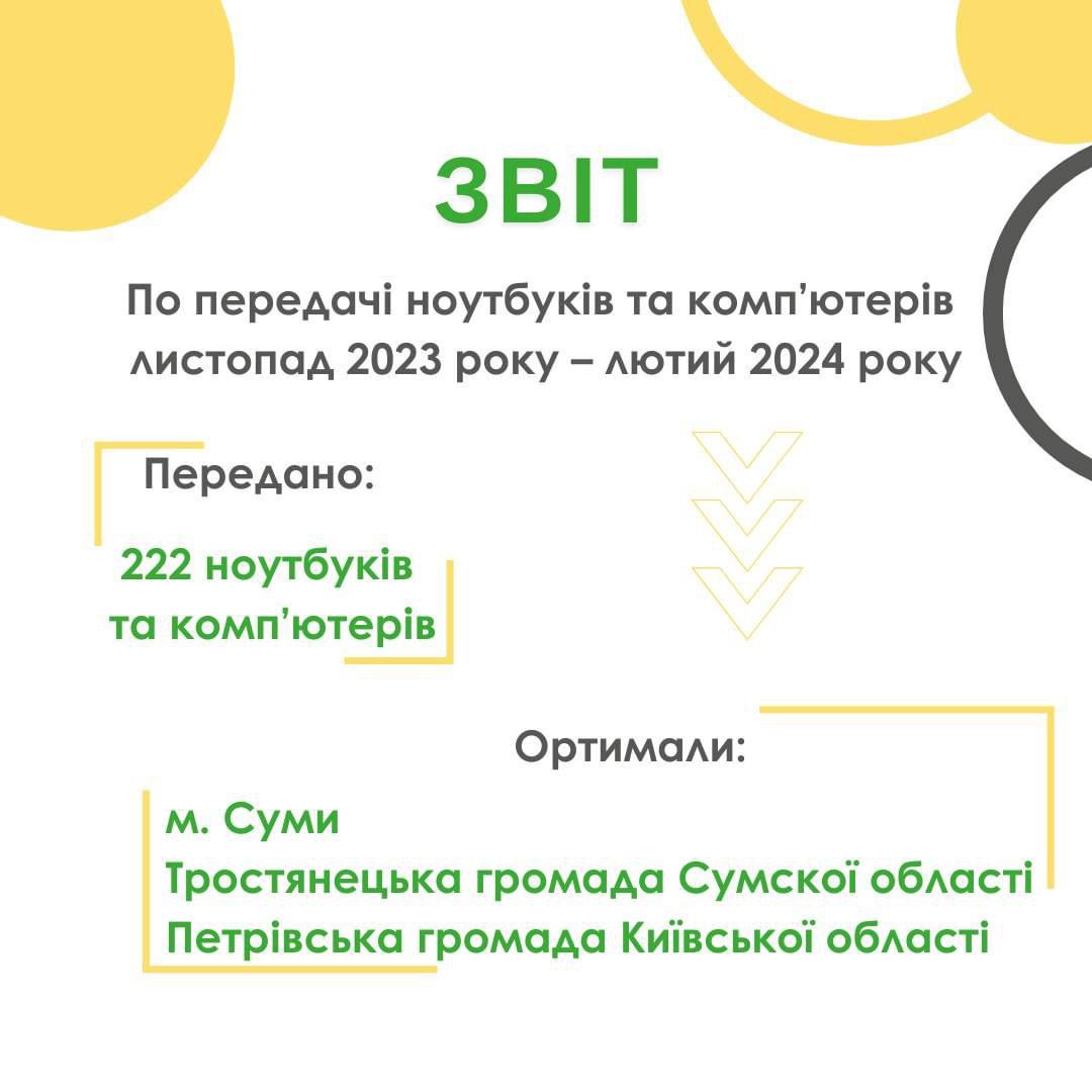 Laptops and computers were transferred to various educational institutions thanks to financial support from the Ukrainian company "Mondelis Ukraine"